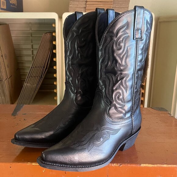 LAREDO Mens Size 9 EW Snip Toe Black Hawk Leather Western Rodeo Dress Boots 6860 - Picture 1 of 12
